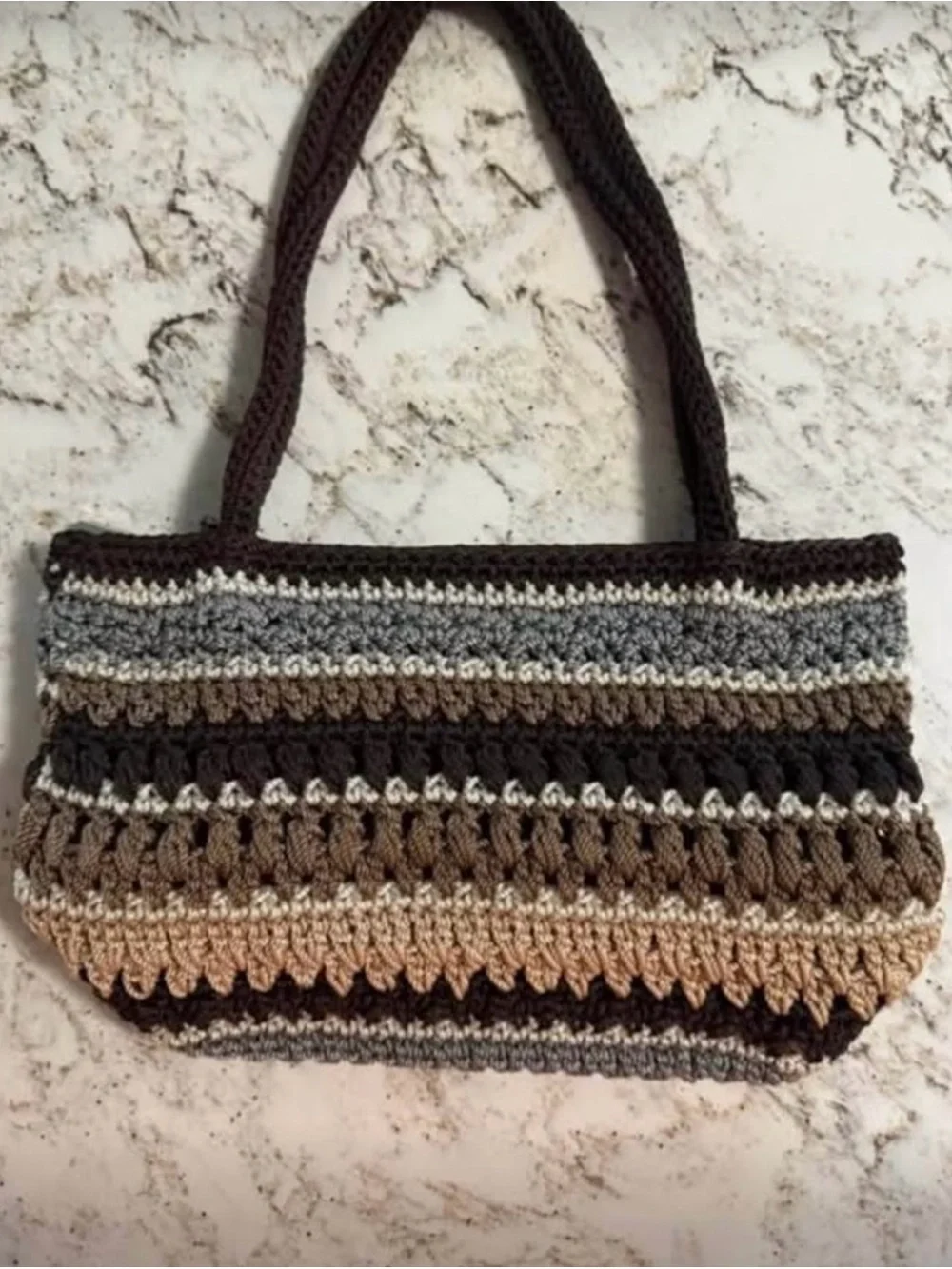 The Sak Crochet Stripe Tote in Brown, Tan and Gray